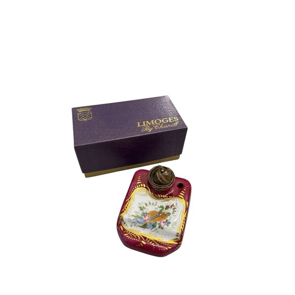 VTG Limoges by Chanille Hand-painted Porcelain Inkwell Pink Floral Gold Gilt - Picture 1 of 6